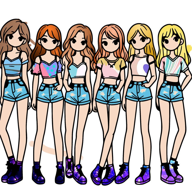 a group of girls wearing crop tops and shorts