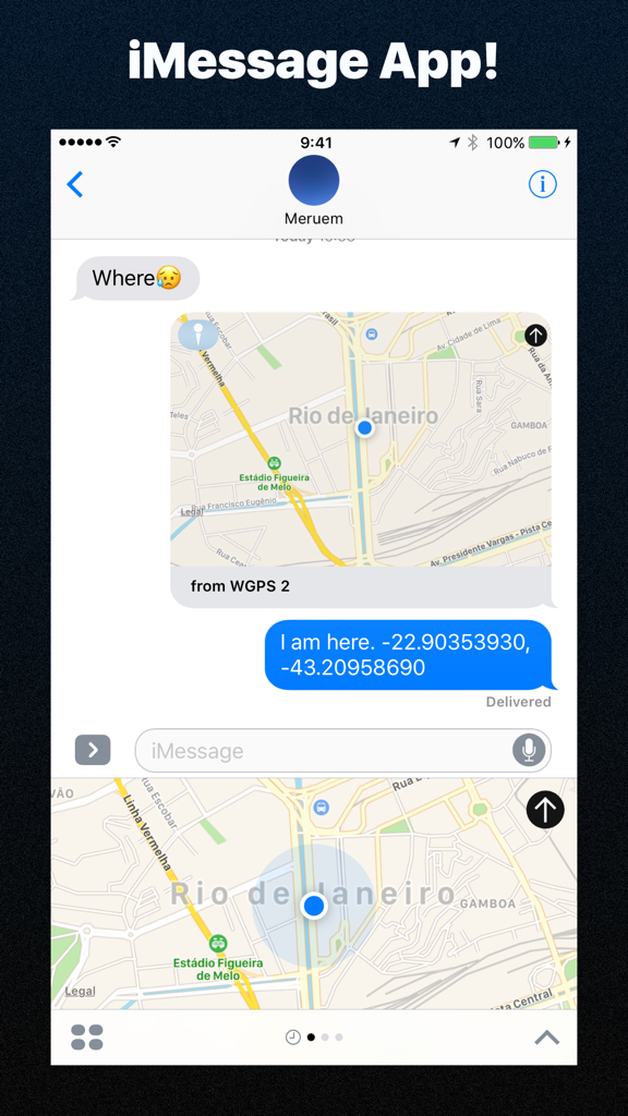 Sharing precise GPS coordinates and maps via the WGPS 2 iMessage integration.