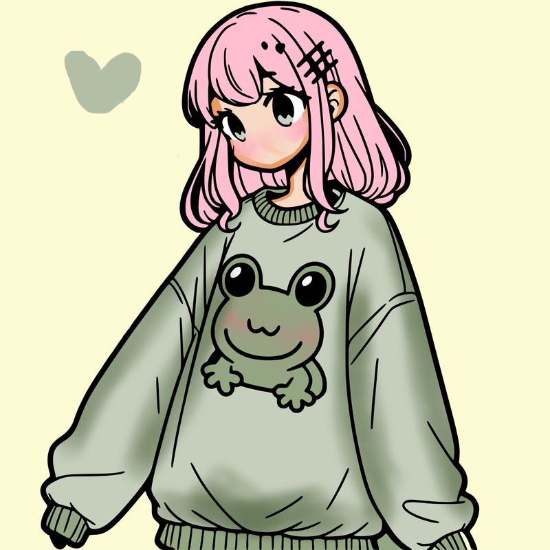 girl wearing frogging sweatshirt