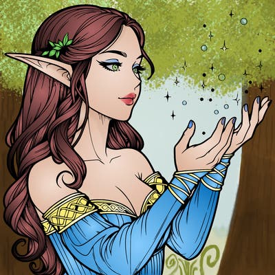 realistic elf girl doing magic