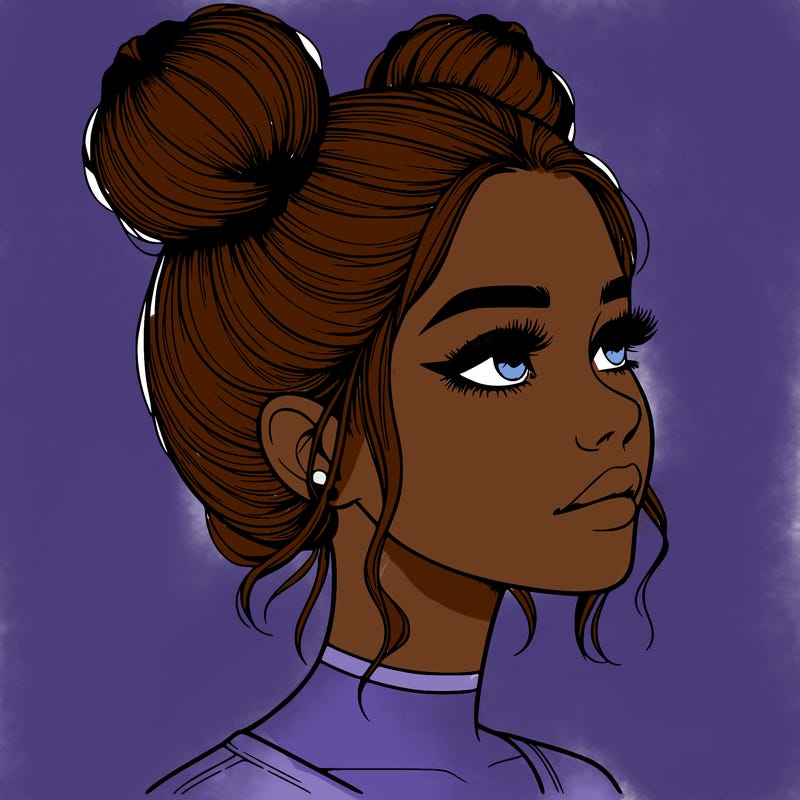 realistic girl with buns on the top of her head