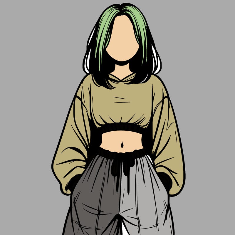 realistic girl faceless with baggy pants and a crop top