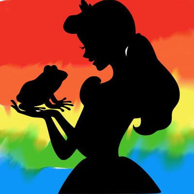 a shadow of a princess holding a frog realistic