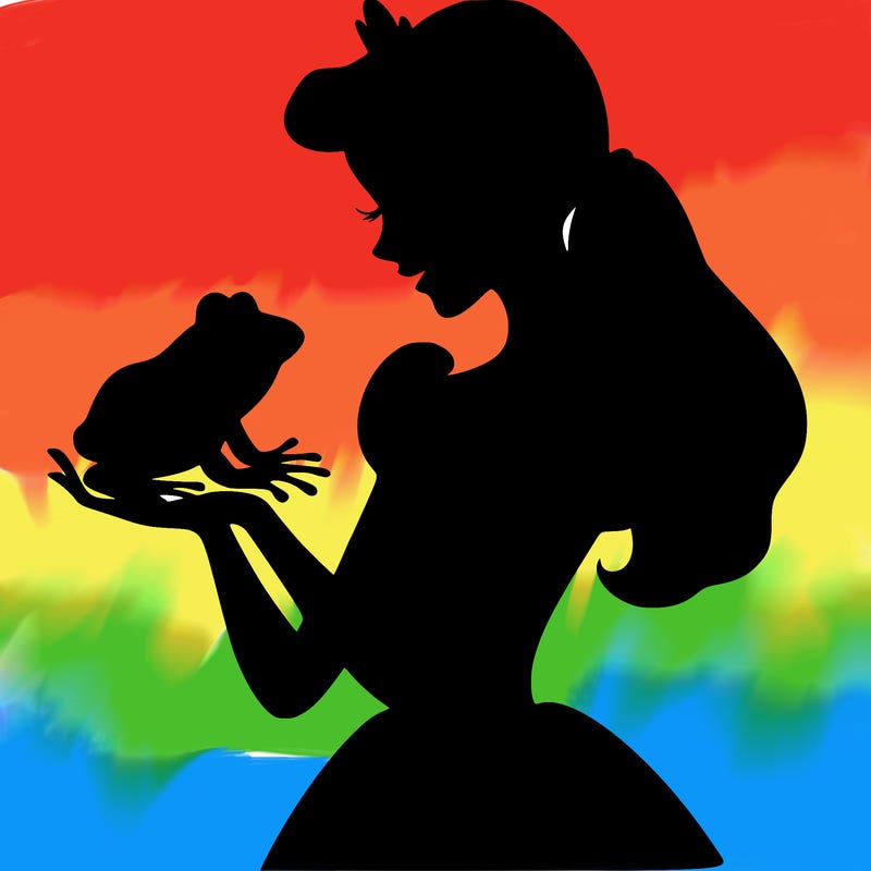 a shadow of a princess holding a frog realistic
