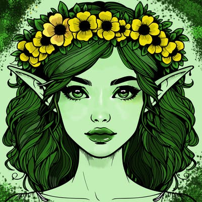 realistic female elf with flower crown