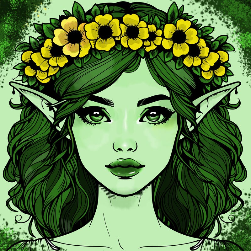 realistic female elf with flower crown