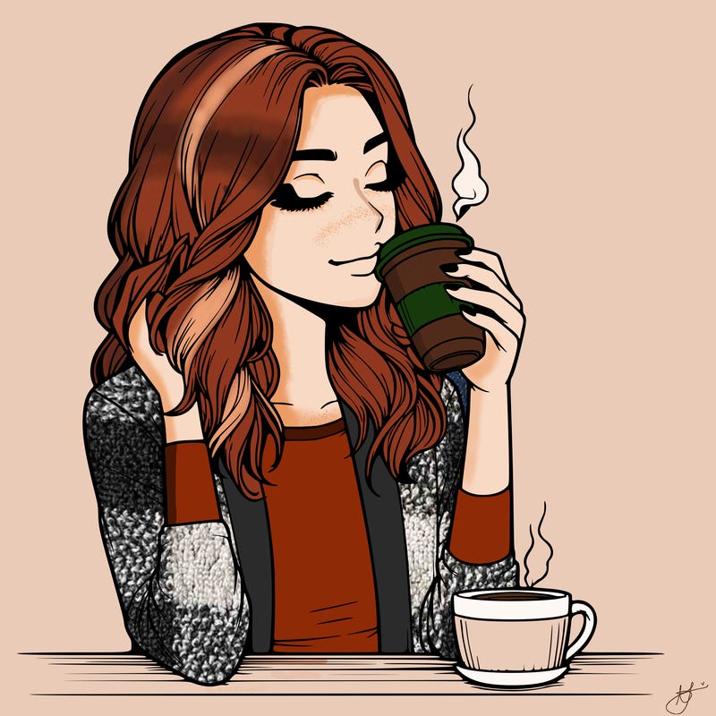 realistic girl drinking coffee