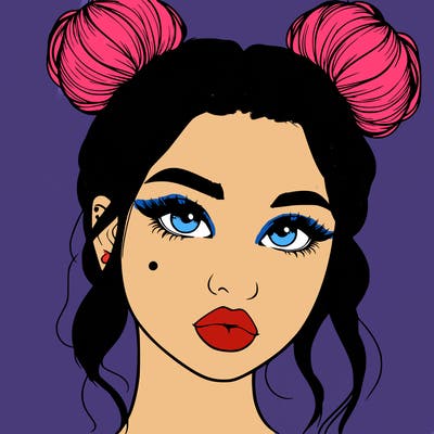 realistic girl with two buns on her hair and lips