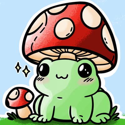 a cute frog with a mushroom hat
