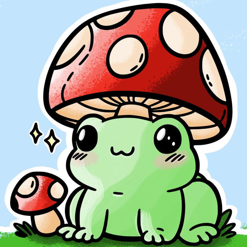 a cute frog with a mushroom hat