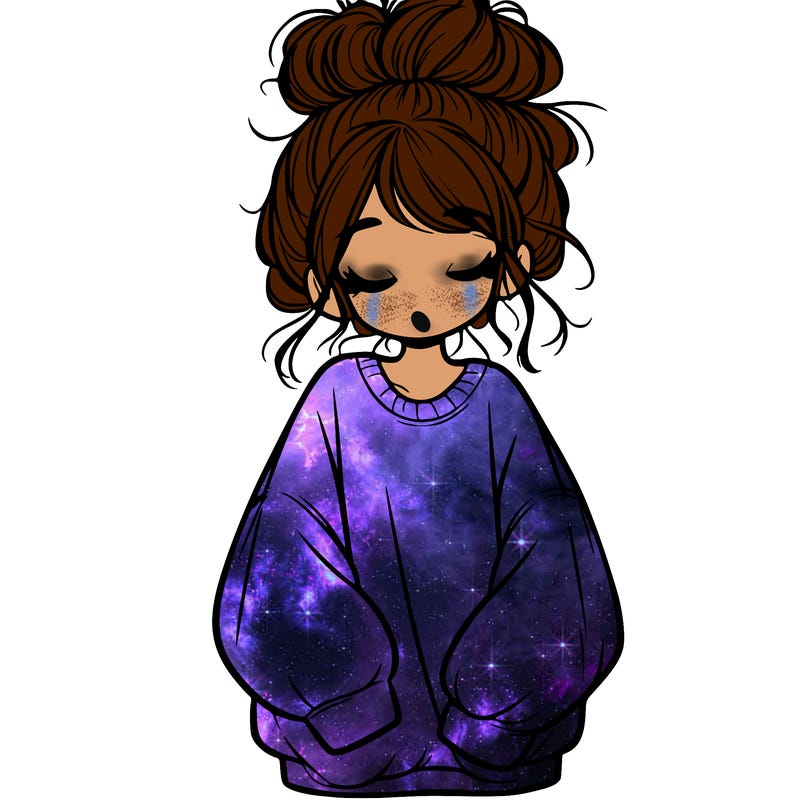 girl with baggy sweatshirt and messy bun