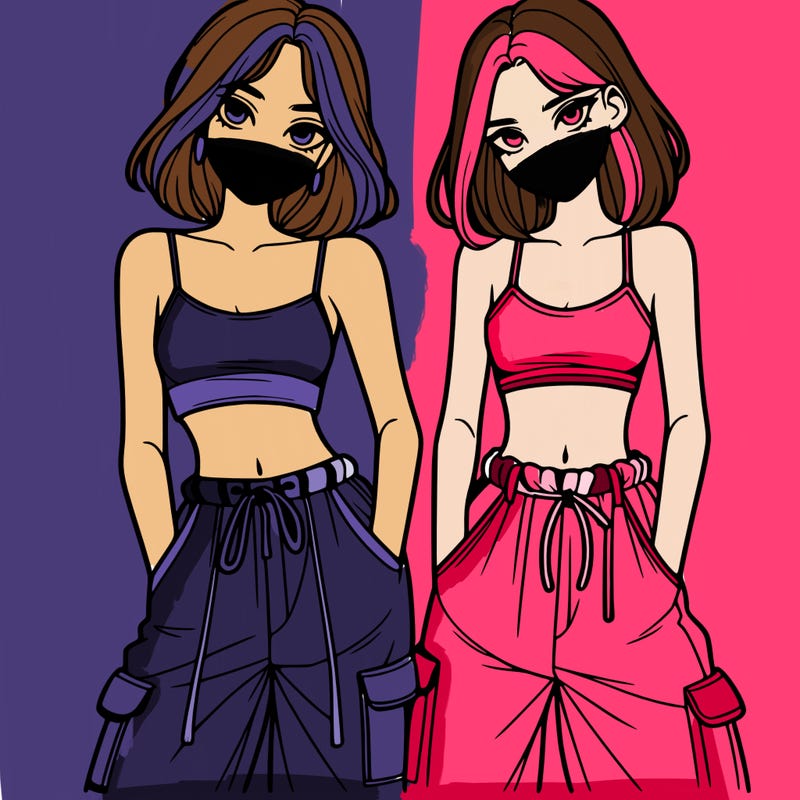 two girls with crop top with baggy pants