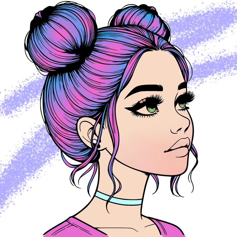 realistic girl with buns on the top of her head