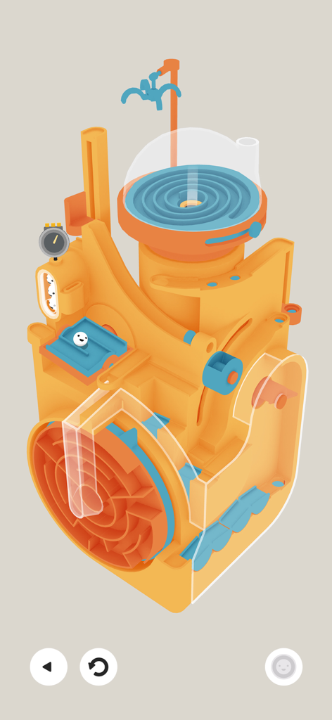 Automatoys - An orange and blue 3D mechanical obstacle course from the game Automatoys