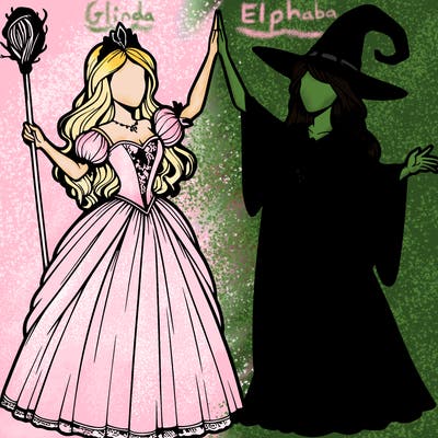 detailed realistic split of a princess and a witch