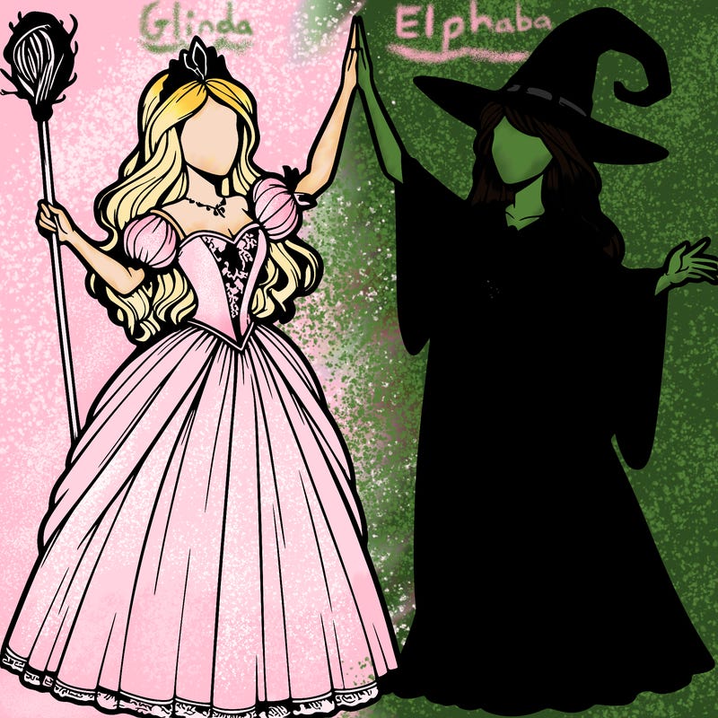 detailed realistic split of a princess and a witch