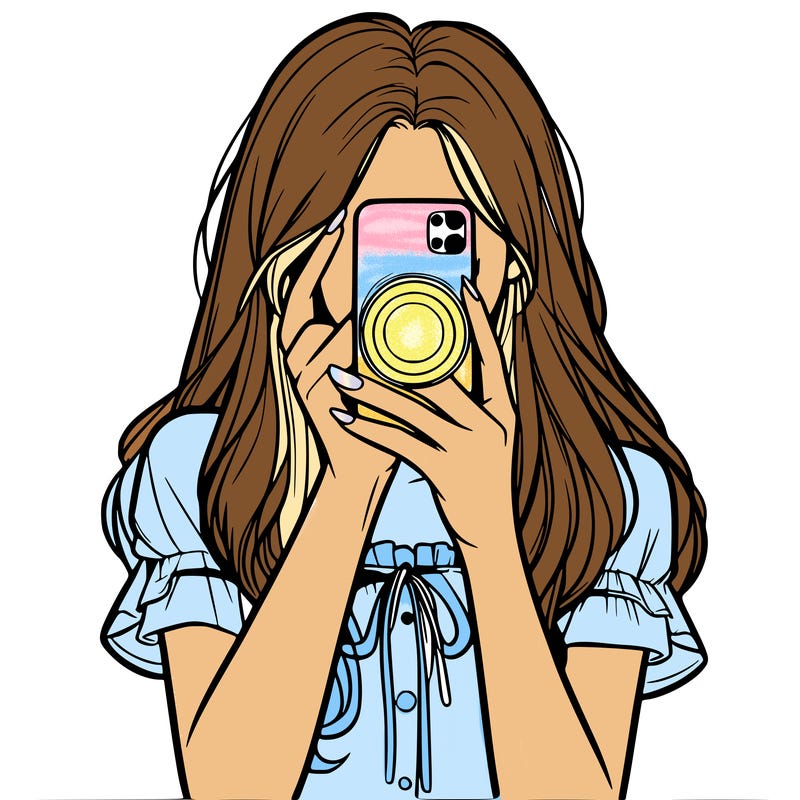 a realistic girl holding her phone taking pictures