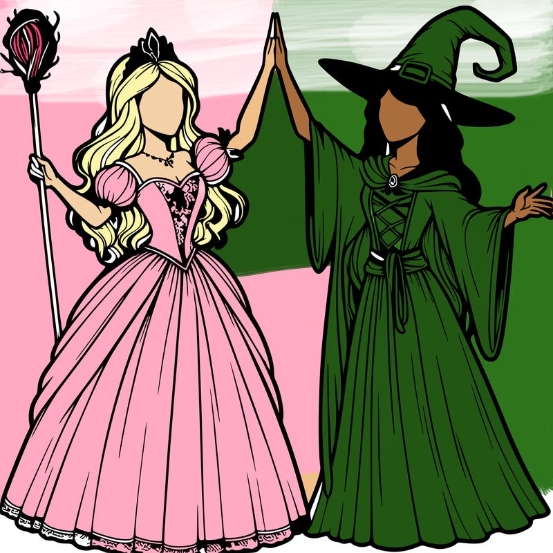 detailed realistic split of a princess and a witch