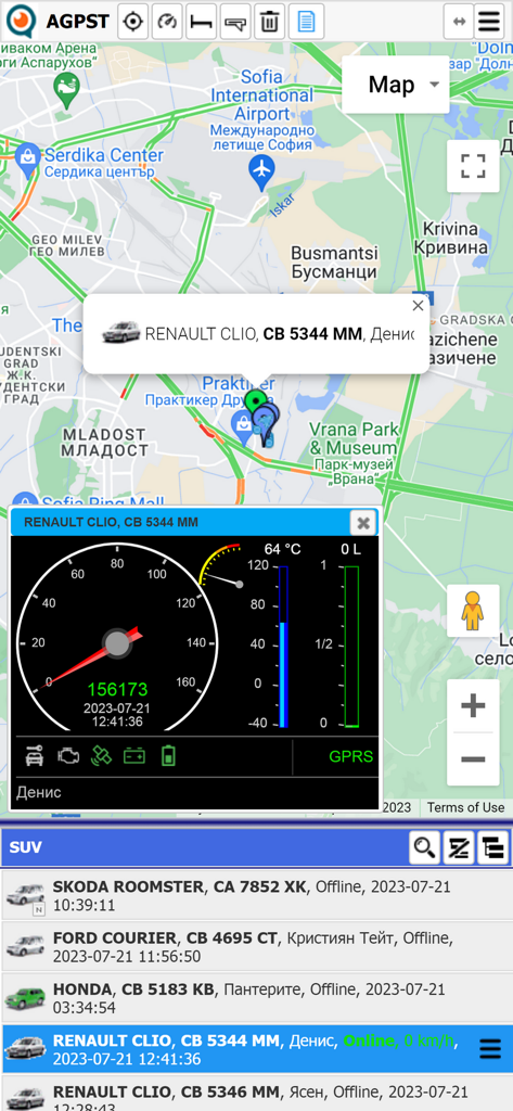 GPS Logistic - GPS Logistic app interface displaying real time vehicle tracking on a map with a diagnostic dashboard