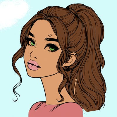 realistic girl with a ponytail on her hair and lips