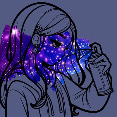 a realistic girl spray painting