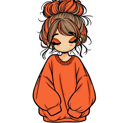 girl with baggy sweatshirt and messy bun