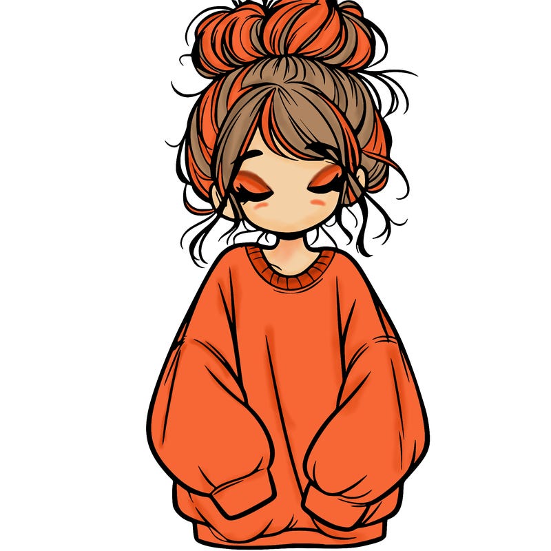 girl with baggy sweatshirt and messy bun