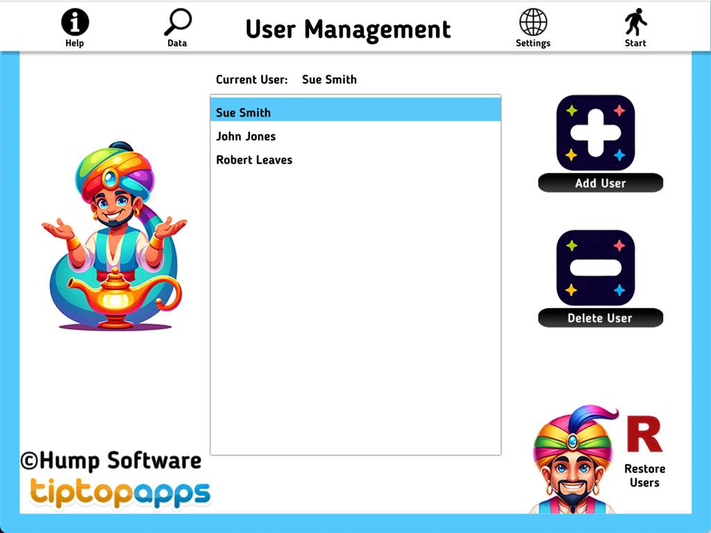 AAC Evaluation Genie - AAC Evaluation Genie user management interface with options to add and delete students
