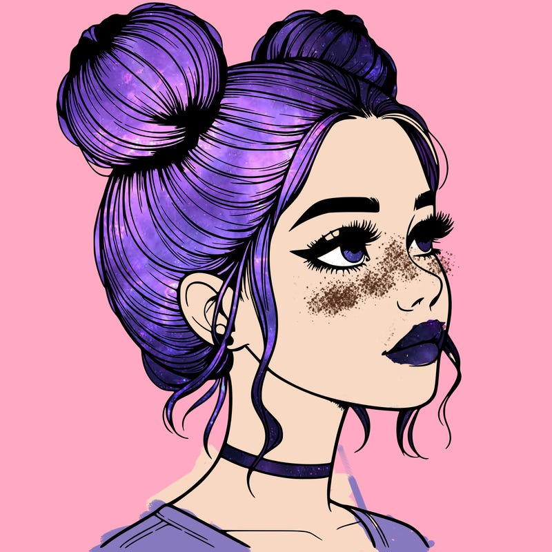 realistic girl with buns on the top of her head