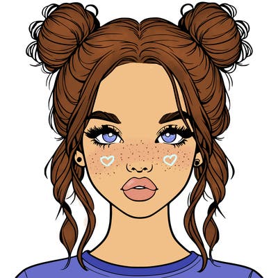 realistic girl with two buns in hair and lips