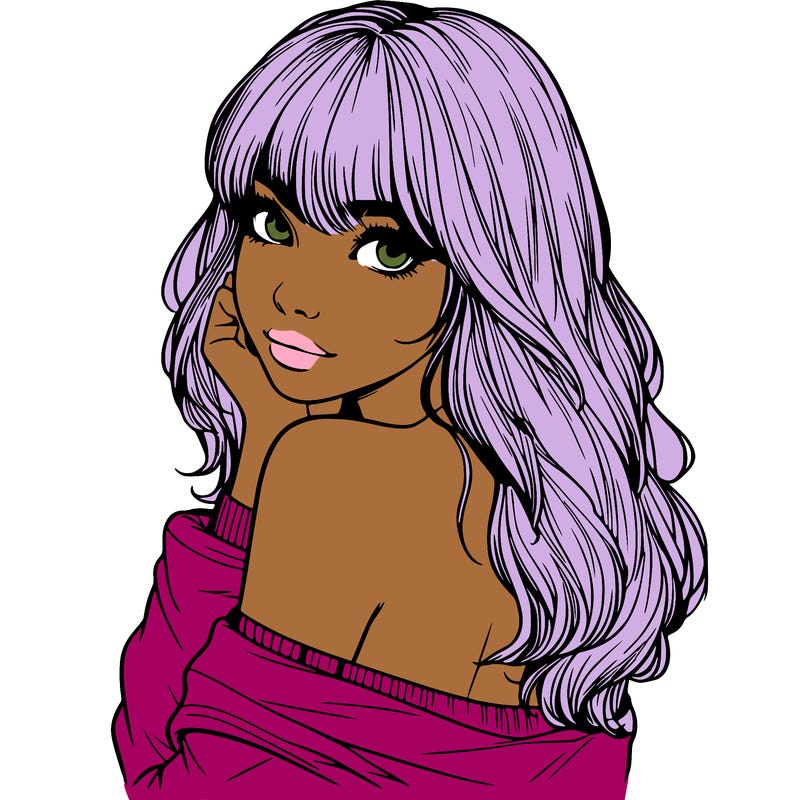 realistic girl with bangs looking over her shoulder