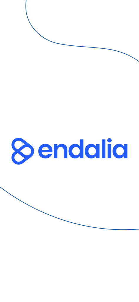 Endalia - Endalia HRモバイルアプリのロゴとブランド名。青いアクセントのあるミニマルな白い背景に表示されています