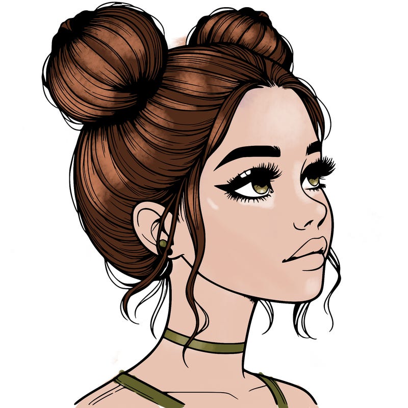 realistic girl with buns on the top of her head