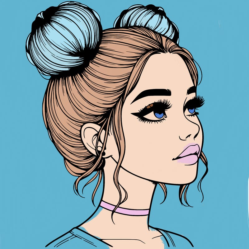 realistic girl with buns on the top of her head