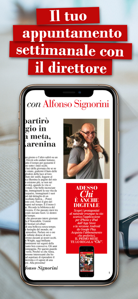 Chi - Édition numérique du magazine Chi sur smartphone, avec le rédacteur en chef Alfonso Signorini.