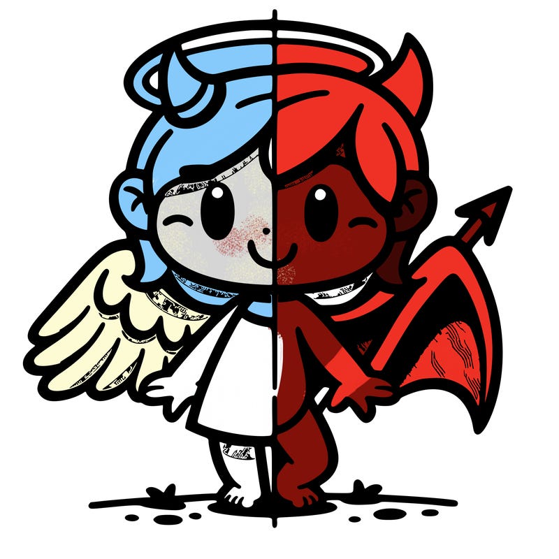 angel devil half drawing