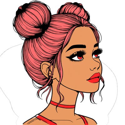 realistic girl with buns on the top of her head