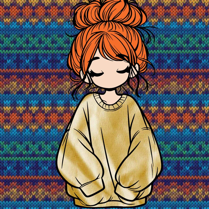 girl with baggy sweatshirt and messy bun