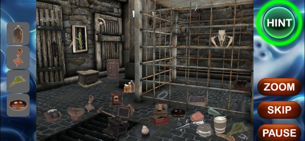 Haunted House Hidden Objects - Escena de juego de objetos ocultos en una habitación espeluznante y oscura con varios objetos para encontrar