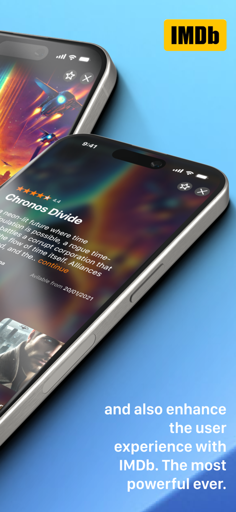 IP Television - IPTV M3U - IP Television app interface showing movie details and ratings integrated with IMDb