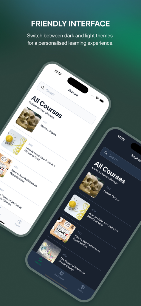 Starbucks Global Academy - Starbucks Global Academy app interface showing dark and light theme options for courses