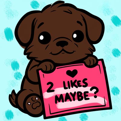a puppy holding a sign that says 2 likes maybe?