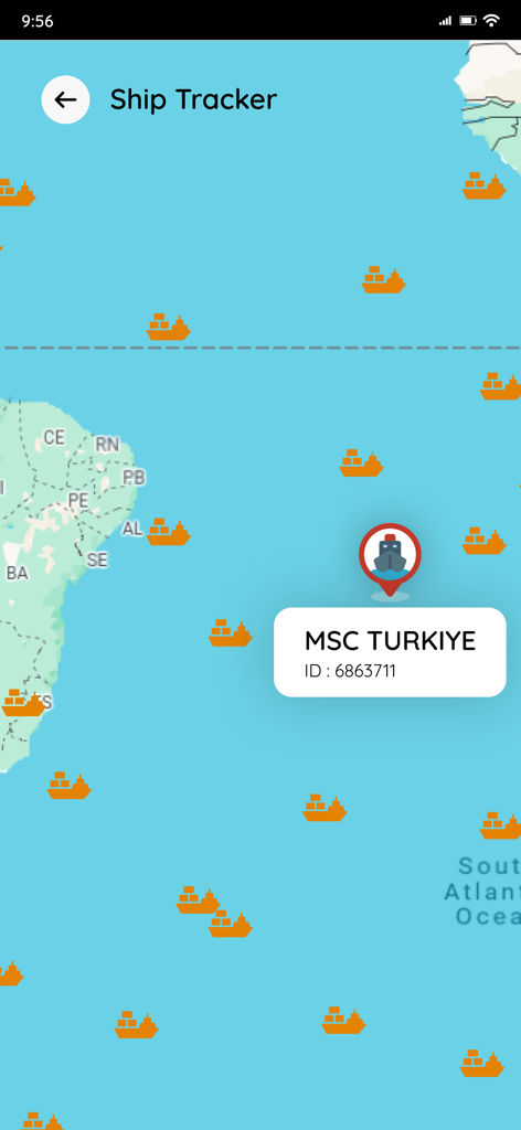 Live Ship Tracker: AIS Radar - Mapa del localizador de buques en vivo que muestra las posiciones y detalles de la embarcación MSC Turkiye