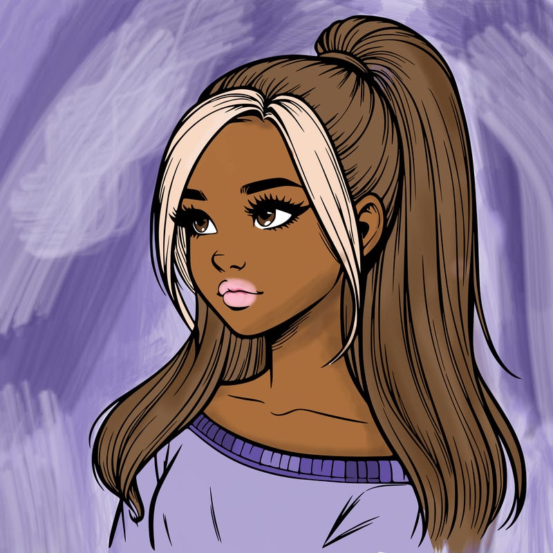 realistic girl with a high ponytail