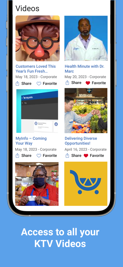 FEED Mobile - FEED Mobile app screen showing a collection of corporate KTV videos for Kroger associates.