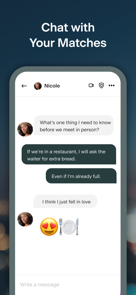 Black People Meet - A screenshot of the Black People Meet mobile app showing a chat screen with a user named Nicole and a playful conversation about meeting in person.