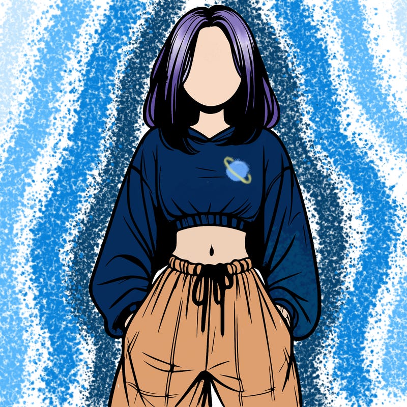 realistic girl faceless with baggy pants and a crop top