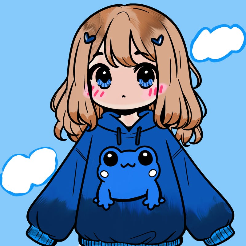 girl wearing frogging sweatshirt
