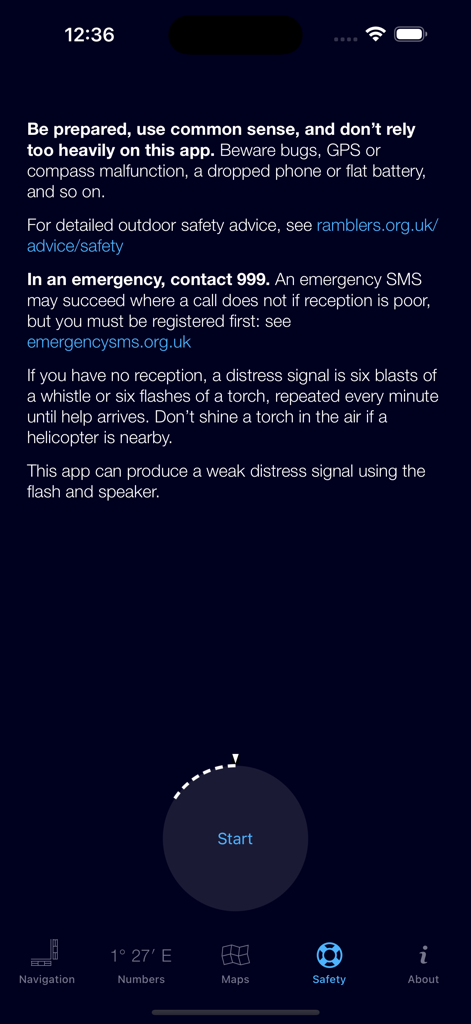 GridPoint GB - Safety information and distress signal interface in the GridPoint GB app