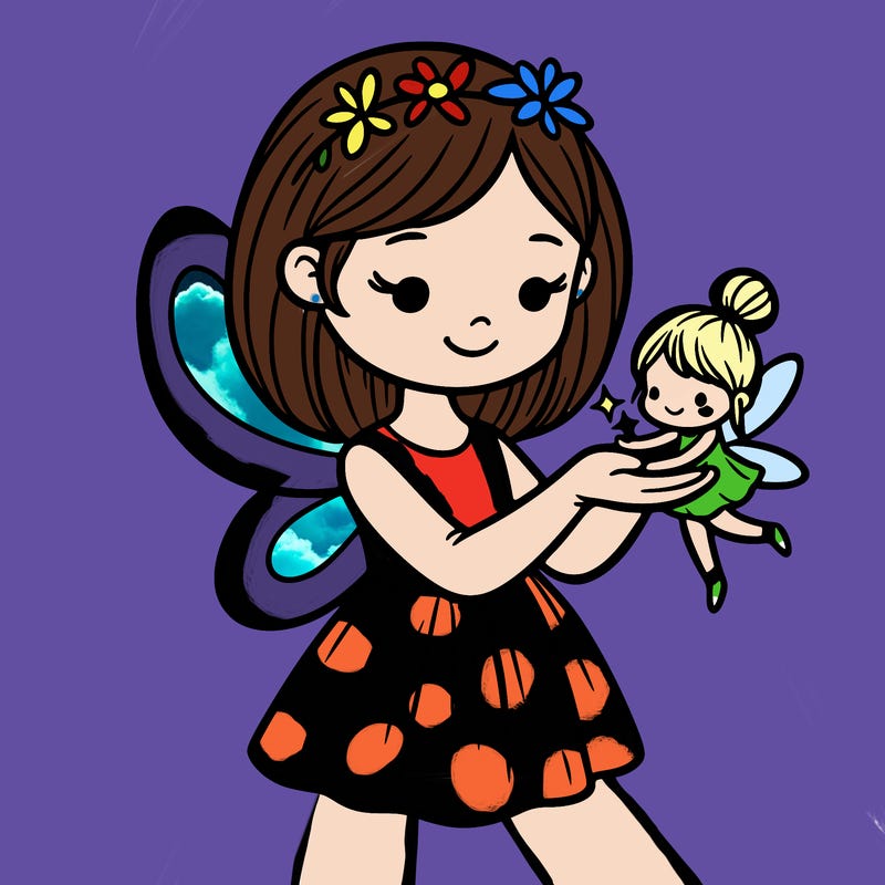 girl holding a fairy in her hands